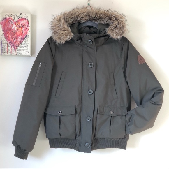 Roots Jackets & Blazers - Roots Army Green down-filled Bomber Jacket -small